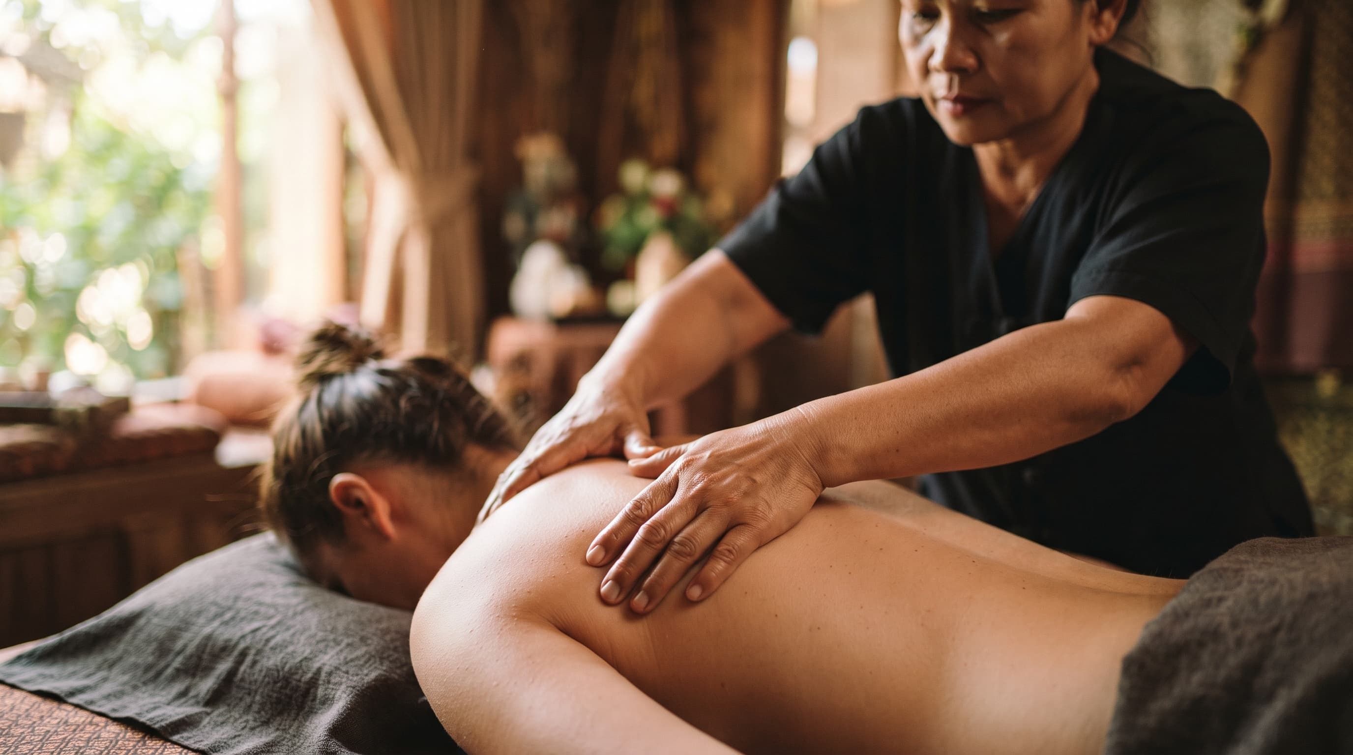 Traditional Thai massage in progress