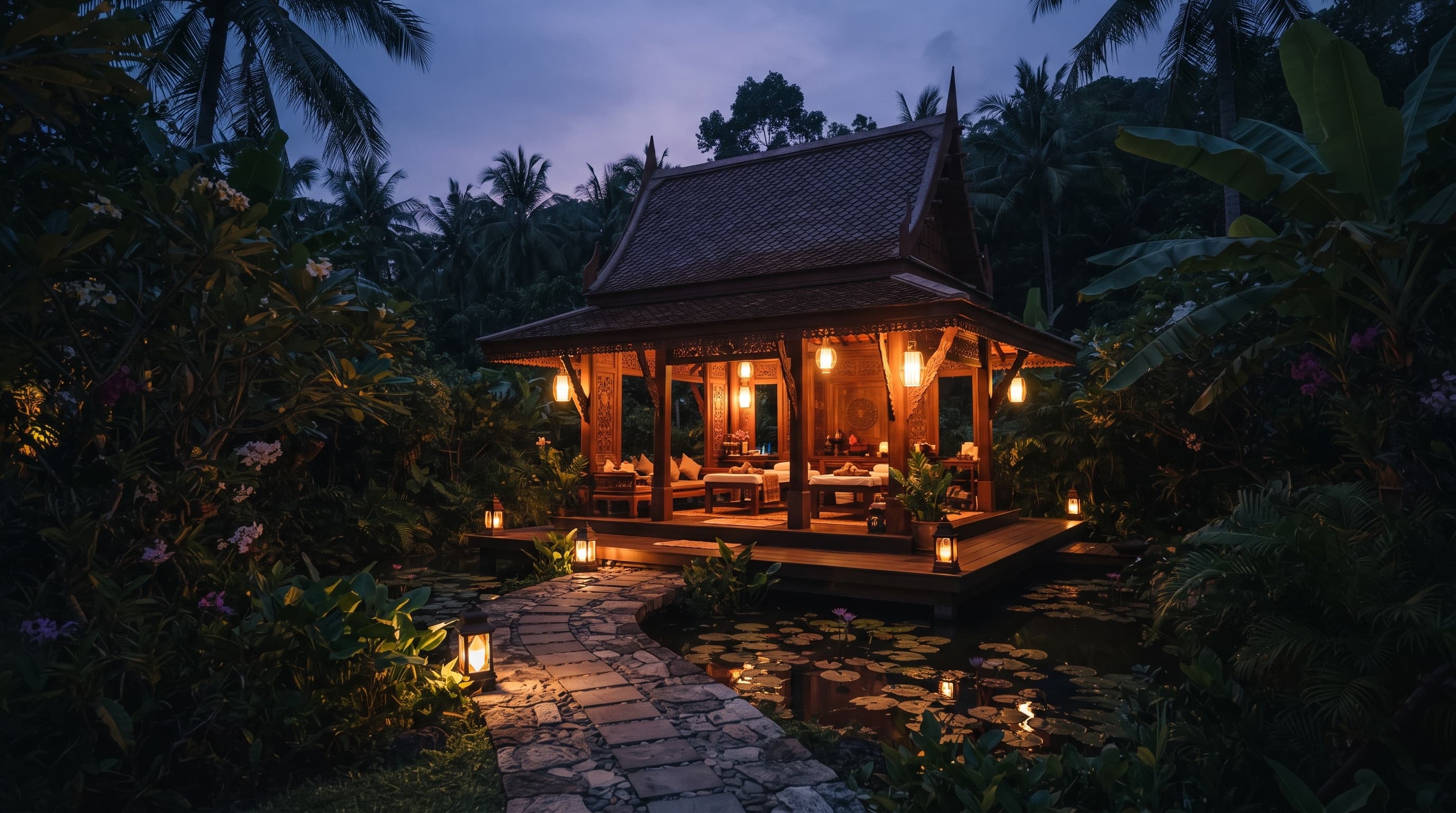Garden pavilion at twilight